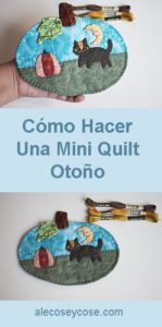 mini quilt de otono con gato calabaza y luna